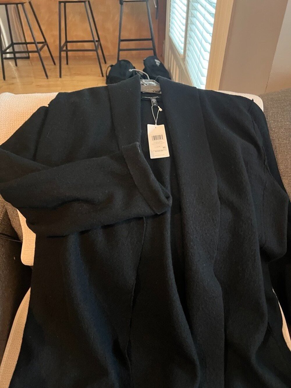 Eileen Fisher Lightweight Boiled Wool High Collar Jacket Black L NWT